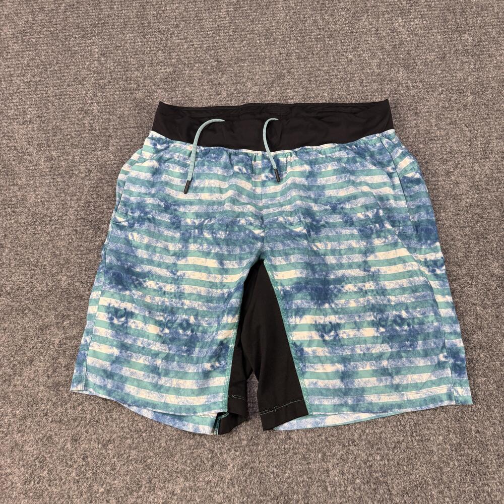 Lululemon Shorts Mens Large Blue Green Striped Liner Athletic Drawstring Pocket